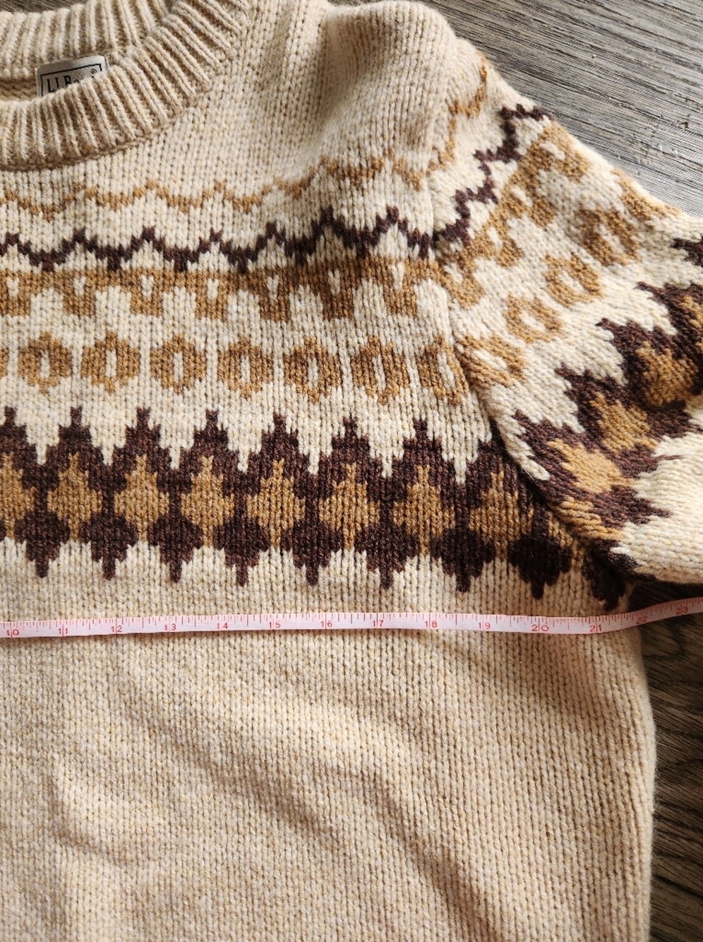 L.L. Bean Classic Ragg Wool Knit Fair Isle Sweater Lambswool Size Large - Picture 3 of 6